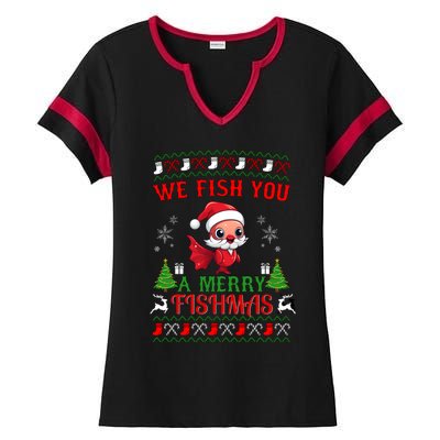 Fishing Funny Christmas Lights I Wish A Merry Fishmas Gift Ladies Halftime Notch Neck Tee