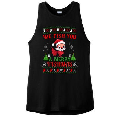 Fishing Funny Christmas Lights I Wish A Merry Fishmas Gift Ladies PosiCharge Tri-Blend Wicking Tank