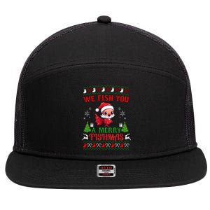 Fishing Funny Christmas Lights I Wish A Merry Fishmas Gift 7 Panel Mesh Trucker Snapback Hat