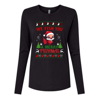 Fishing Funny Christmas Lights I Wish A Merry Fishmas Gift Womens Cotton Relaxed Long Sleeve T-Shirt