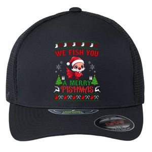 Fishing Funny Christmas Lights I Wish A Merry Fishmas Gift Flexfit Unipanel Trucker Cap