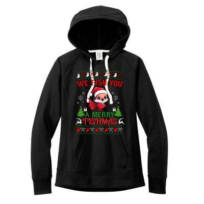 Fishing Funny Christmas Lights I Wish A Merry Fishmas Gift Women's Fleece Hoodie