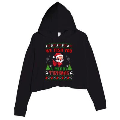 Fishing Funny Christmas Lights I Wish A Merry Fishmas Gift Crop Fleece Hoodie