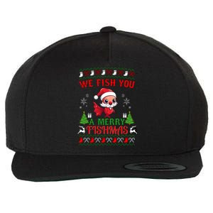 Fishing Funny Christmas Lights I Wish A Merry Fishmas Gift Wool Snapback Cap