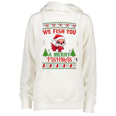 Fishing Funny Christmas Lights I Wish A Merry Fishmas Gift Womens Funnel Neck Pullover Hood