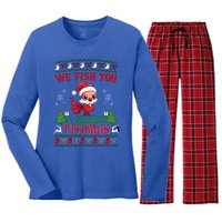 Fishing Funny Christmas Lights I Wish A Merry Fishmas Gift Women's Long Sleeve Flannel Pajama Set 