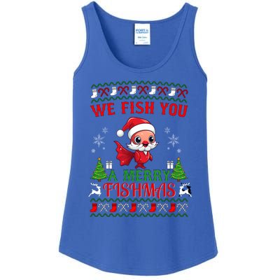 Fishing Funny Christmas Lights I Wish A Merry Fishmas Gift Ladies Essential Tank