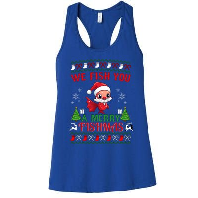 Fishing Funny Christmas Lights I Wish A Merry Fishmas Gift Women's Racerback Tank