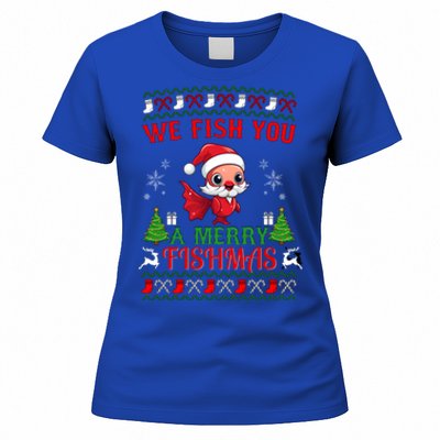 Fishing Funny Christmas Lights I Wish A Merry Fishmas Gift Women's T-Shirt