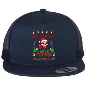 Fishing Funny Christmas Lights I Wish A Merry Fishmas Gift Flat Bill Trucker Hat