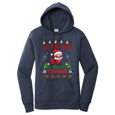 Fishing Funny Christmas Lights I Wish A Merry Fishmas Gift Women's Pullover Hoodie