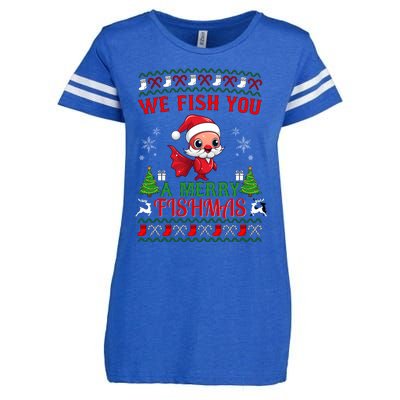 Fishing Funny Christmas Lights I Wish A Merry Fishmas Gift Enza Ladies Jersey Football T-Shirt