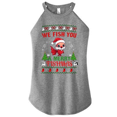 Fishing Funny Christmas Lights I Wish A Merry Fishmas Gift Women’s Perfect Tri Rocker Tank