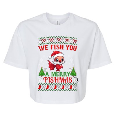 Fishing Funny Christmas Lights I Wish A Merry Fishmas Gift Bella+Canvas Jersey Crop Tee