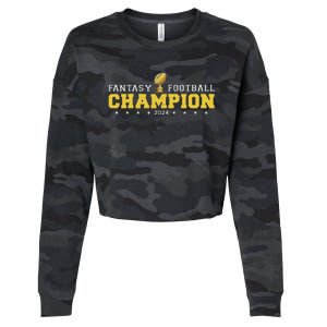 Fantasy Football Champion 2024 Shield Trophy Emblem Cropped Pullover Crew