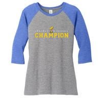 Fantasy Football Champion 2024 Shield Trophy Emblem Women's Tri-Blend 3/4-Sleeve Raglan Shirt