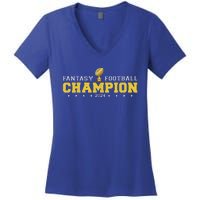 Fantasy Football Champion 2024 Shield Trophy Emblem Women's V-Neck T-Shirt