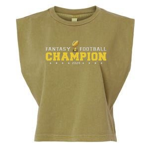 Fantasy Football Champion 2024 Shield Trophy Emblem Garment-Dyed Women's Muscle Tee