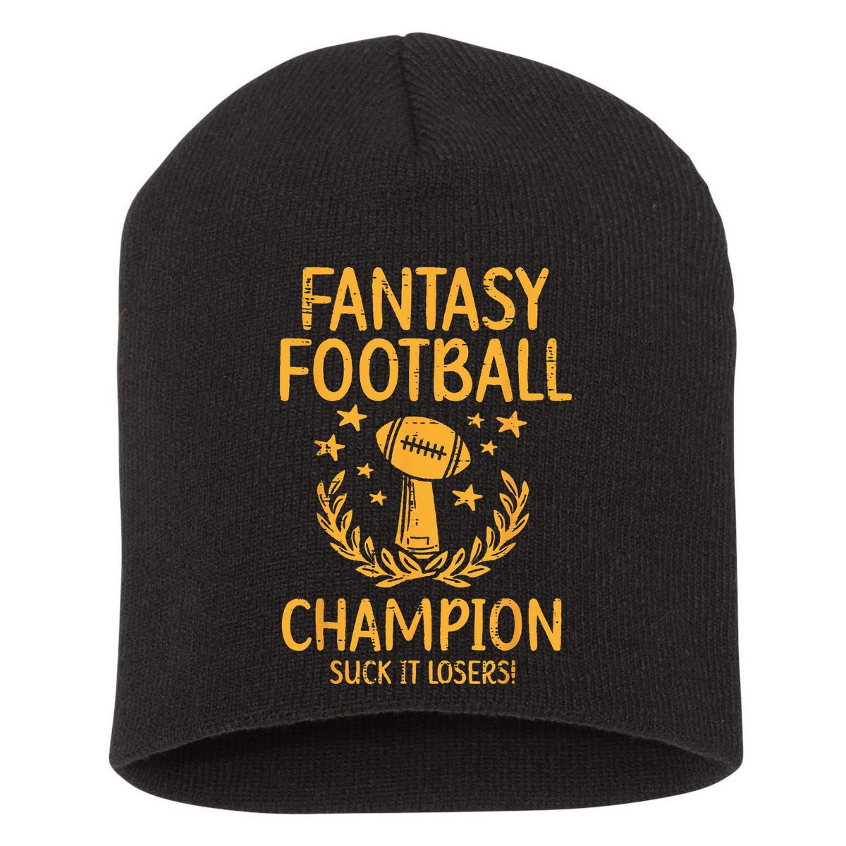 Fantasy Football Champion Funny FFL Draft Champ Short Acrylic Beanie
