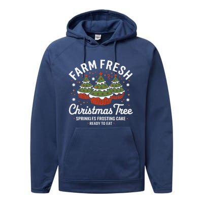 Farm Fresh Christmas Tree Cakes Funny Tree Farm Xmas Pajamas Performance Fleece Hoodie