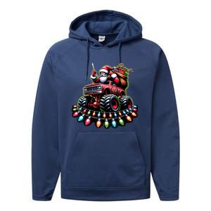 Funny Farm Christmas Tractor Xmas Santa Tractor Lovers Gift Performance Fleece Hoodie