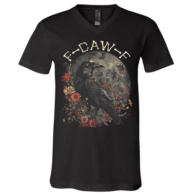Funny F Caw F Raven Bird Saying Graphic V-Neck T-Shirt