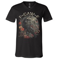 Funny F Caw F Raven Bird Saying Graphic V-Neck T-Shirt