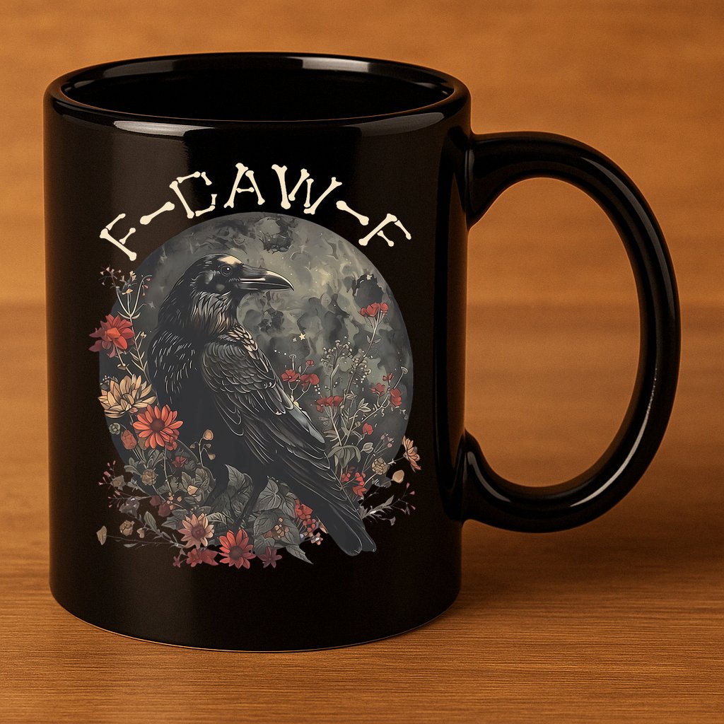 Funny F Caw F Raven Bird Saying Graphic 11oz C Handle Ceramic Mug