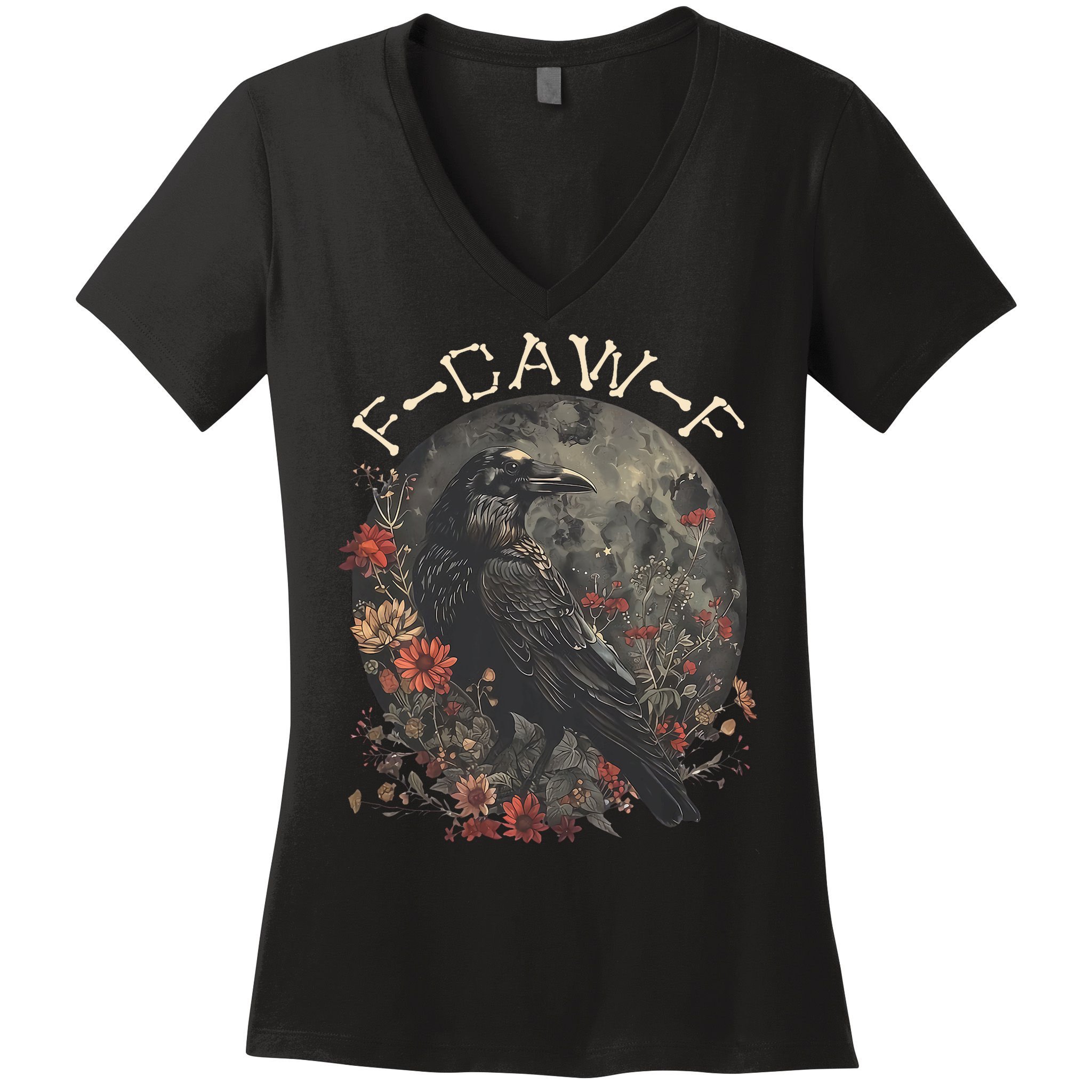 Funny F Caw F Raven Bird Saying Graphic Women's V-Neck T-Shirt