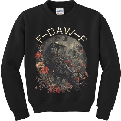 Funny F Caw F Raven Bird Saying Graphic Kids Sweatshirt