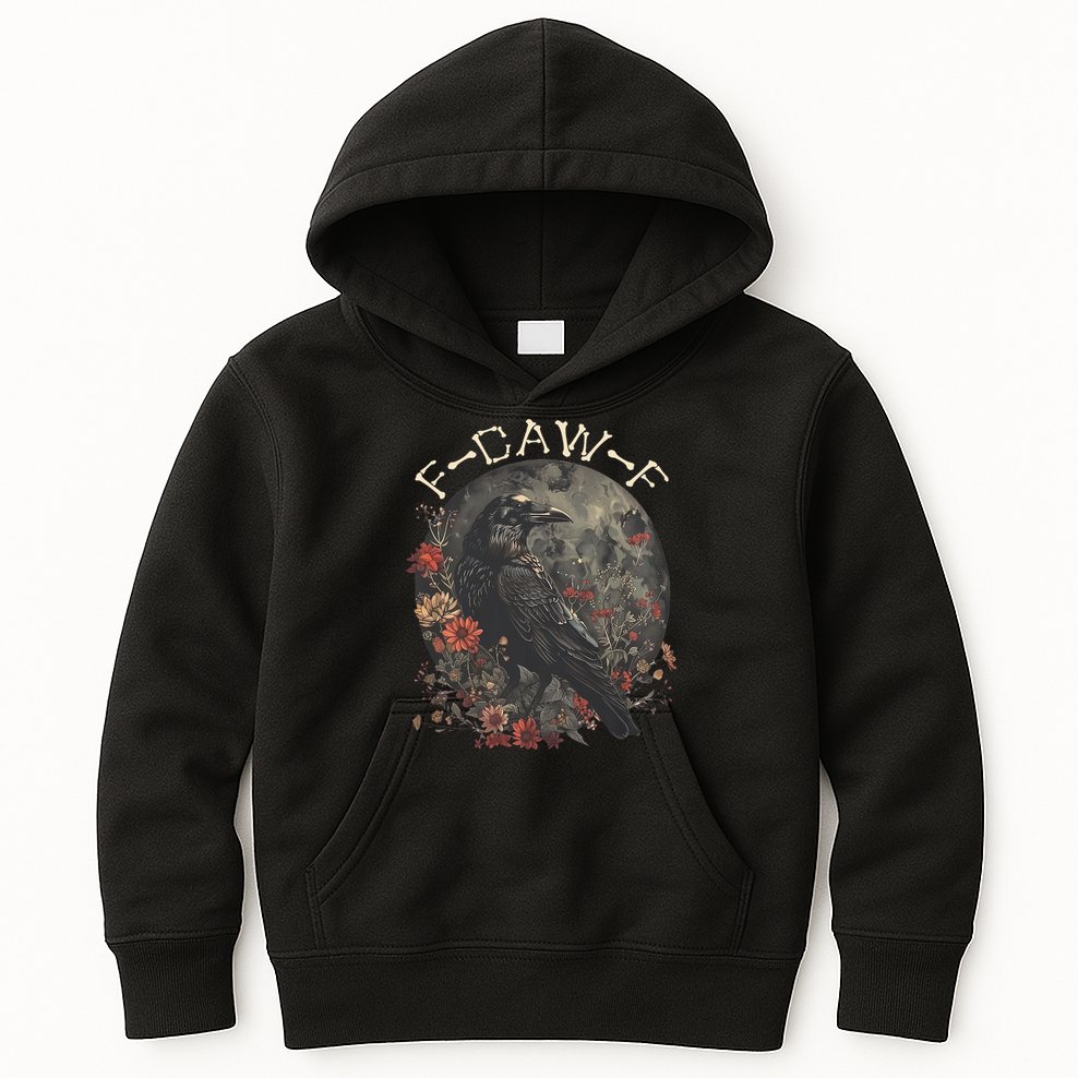 Funny F Caw F Raven Bird Saying Graphic Kids Hoodie