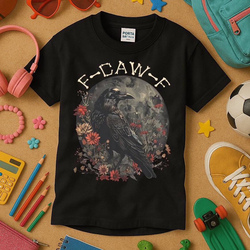 Funny F Caw F Raven Bird Saying Graphic Kids T-Shirt