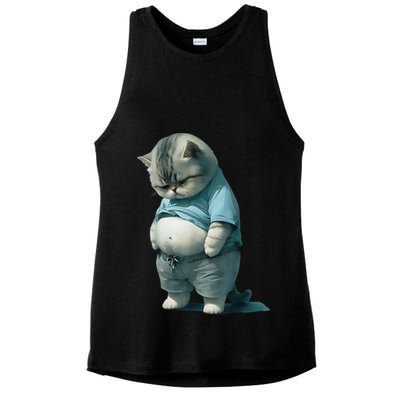 Funny Fat Cat Art Design Fat Kitten Cat Lover Ladies PosiCharge Tri-Blend Wicking Tank