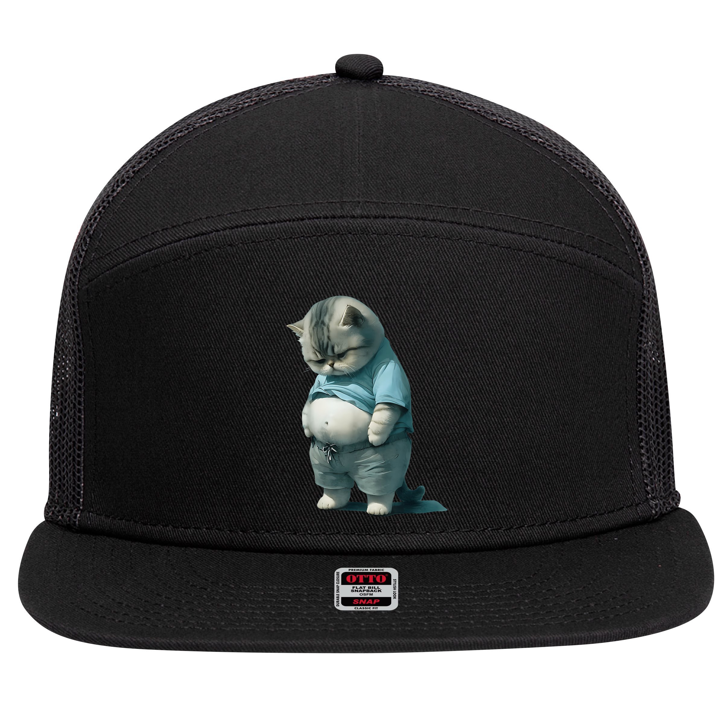 Funny Fat Cat Art Design Fat Kitten Cat Lover 7 Panel Mesh Trucker Snapback Hat
