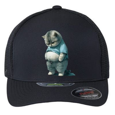 Funny Fat Cat Art Design Fat Kitten Cat Lover Flexfit Unipanel Trucker Cap
