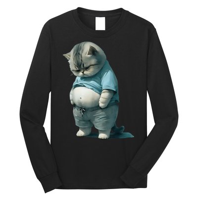 Funny Fat Cat Art Design Fat Kitten Cat Lover Long Sleeve Shirt