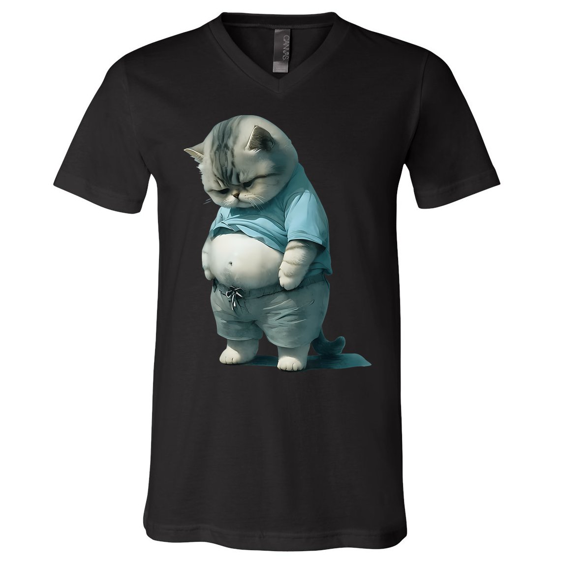 Funny Fat Cat Art Design Fat Kitten Cat Lover V-Neck T-Shirt