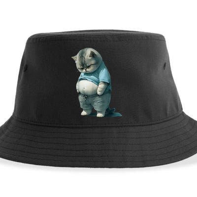 Funny Fat Cat Art Design Fat Kitten Cat Lover Sustainable Bucket Hat