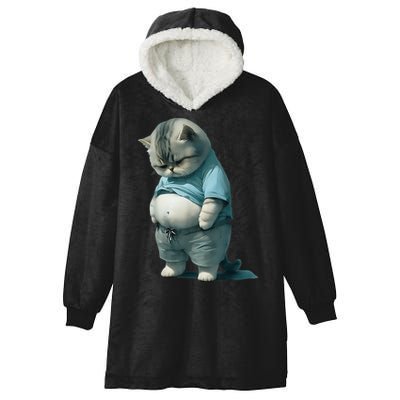 Funny Fat Cat Art Design Fat Kitten Cat Lover Hooded Wearable Blanket