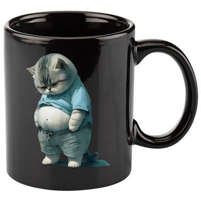 Funny Fat Cat Art Design Fat Kitten Cat Lover 11oz C Handle Ceramic Mug