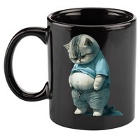 Funny Fat Cat Art Design Fat Kitten Cat Lover 11oz C Handle Ceramic Mug