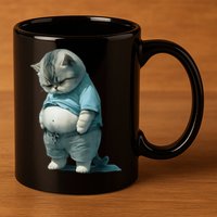 Funny Fat Cat Art Design Fat Kitten Cat Lover 11oz C Handle Ceramic Mug