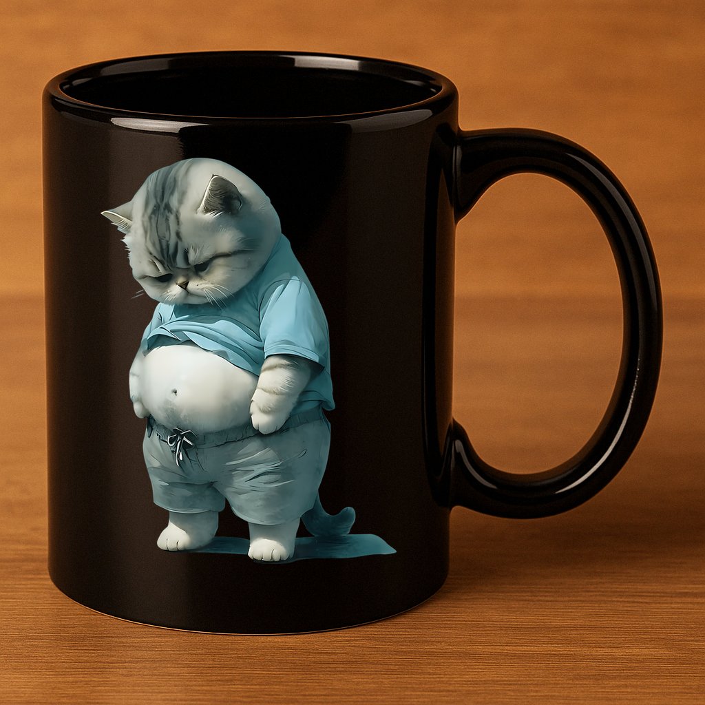 Funny Fat Cat Art Design Fat Kitten Cat Lover 11oz C Handle Ceramic Mug