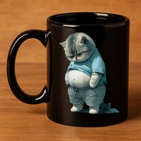 Funny Fat Cat Art Design Fat Kitten Cat Lover 11oz C Handle Ceramic Mug