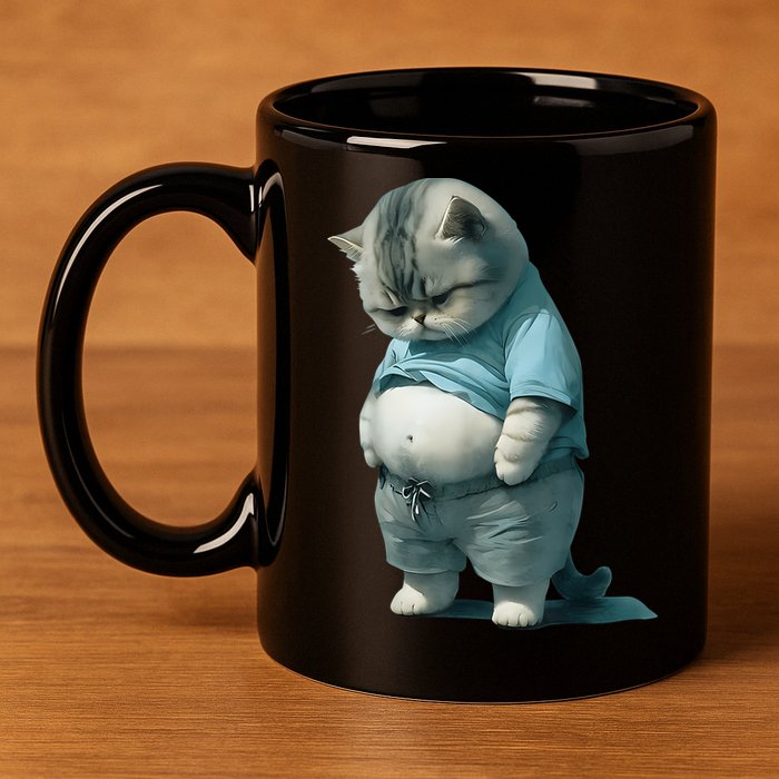 Funny Fat Cat Art Design Fat Kitten Cat Lover 11oz C Handle Ceramic Mug