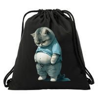 Funny Fat Cat Art Design Fat Kitten Cat Lover Drawstring Bag