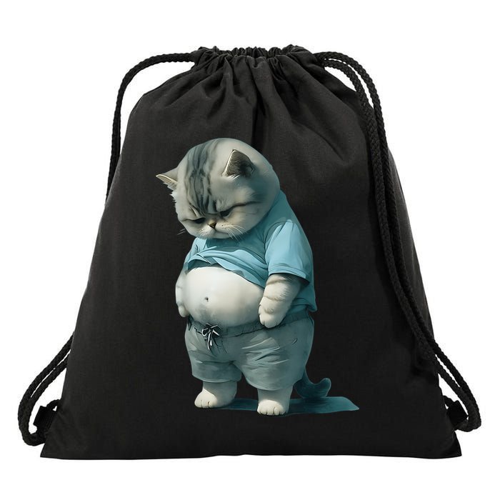 Funny Fat Cat Art Design Fat Kitten Cat Lover Drawstring Bag