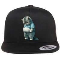 Funny Fat Cat Art Design Fat Kitten Cat Lover Flat Bill Trucker Hat
