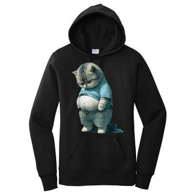 Funny Fat Cat Art Design Fat Kitten Cat Lover Women's Pullover Hoodie