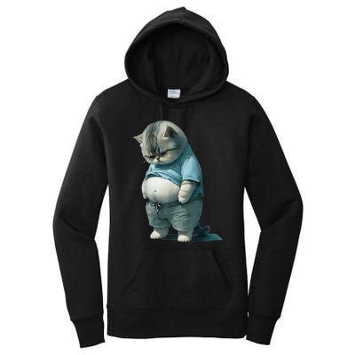 Funny Fat Cat Art Design Fat Kitten Cat Lover Women's Pullover Hoodie